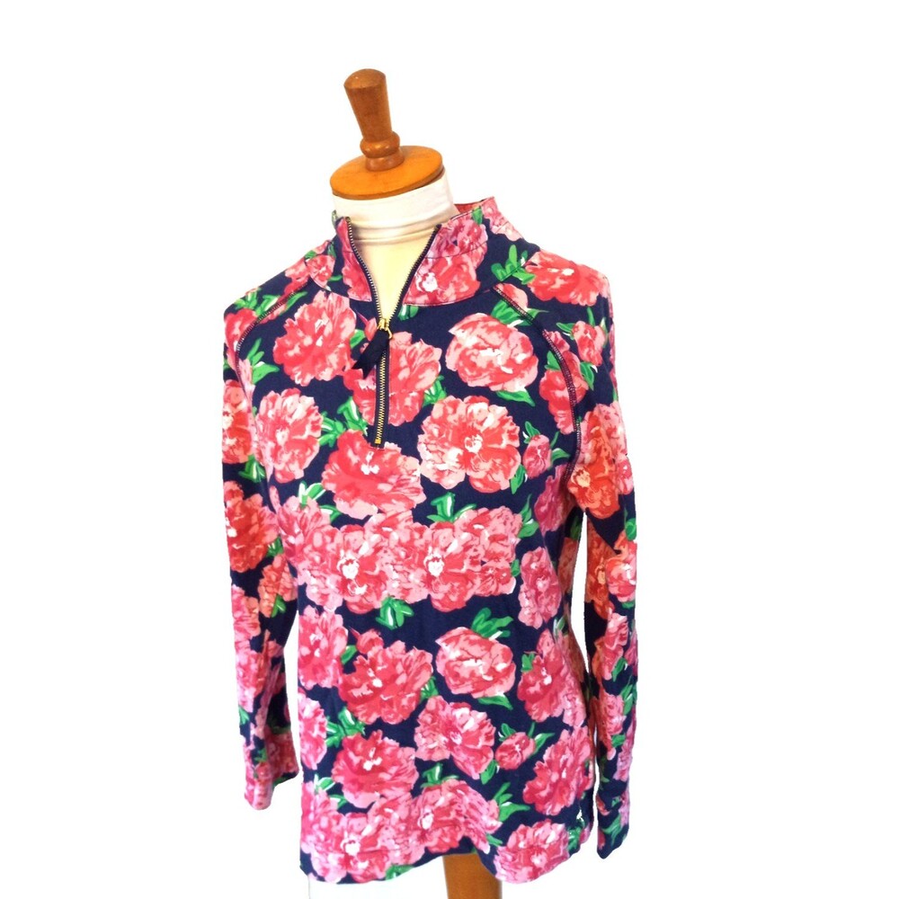 Mud Pie Pink Floral  Top 1/4 Zip Womens Top Size Medium (8-10)